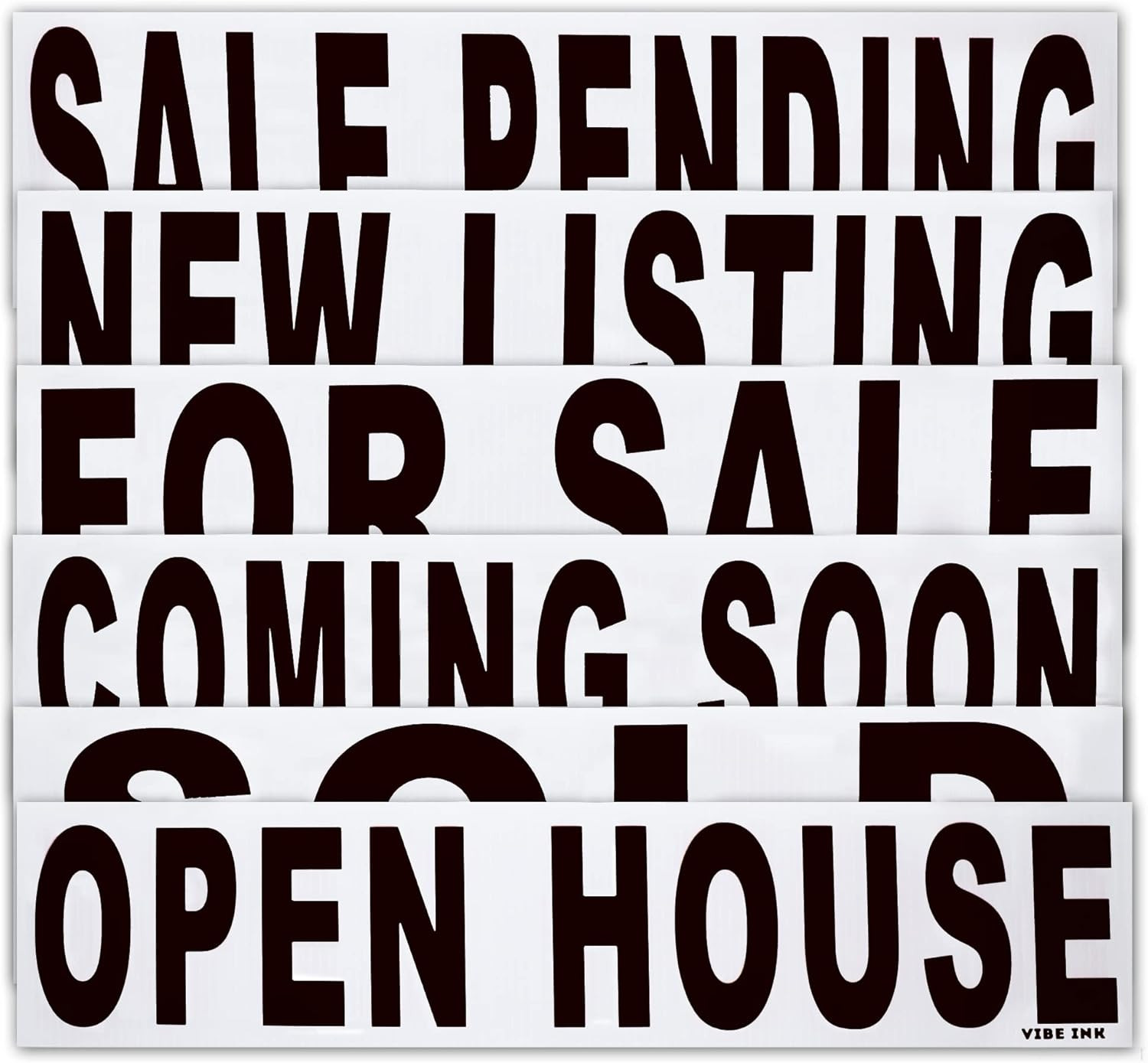 6 Pack Bundle Real Estate Rider Signs 6×24&Prime; – FOR SALE, OPEN HOUSE, SOLD, COMING