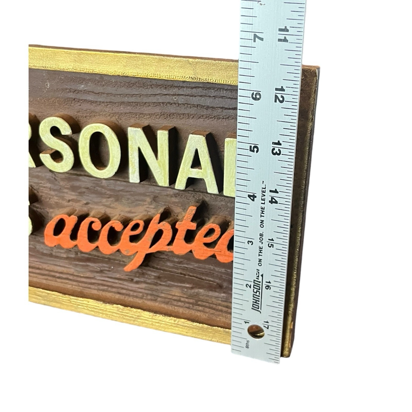 Vtg No Personal Checks Accepted Wood Natural Woodgrain Sign Store Office Signage