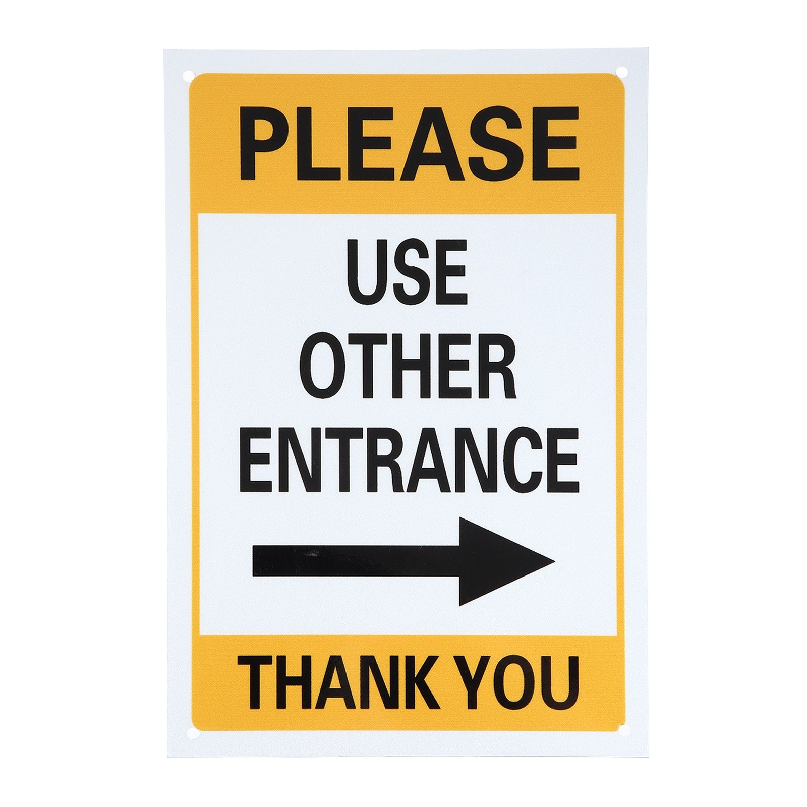 Please Use Other Entrance Thank You Sign, Right Arrow, Bright Yellow on Black
