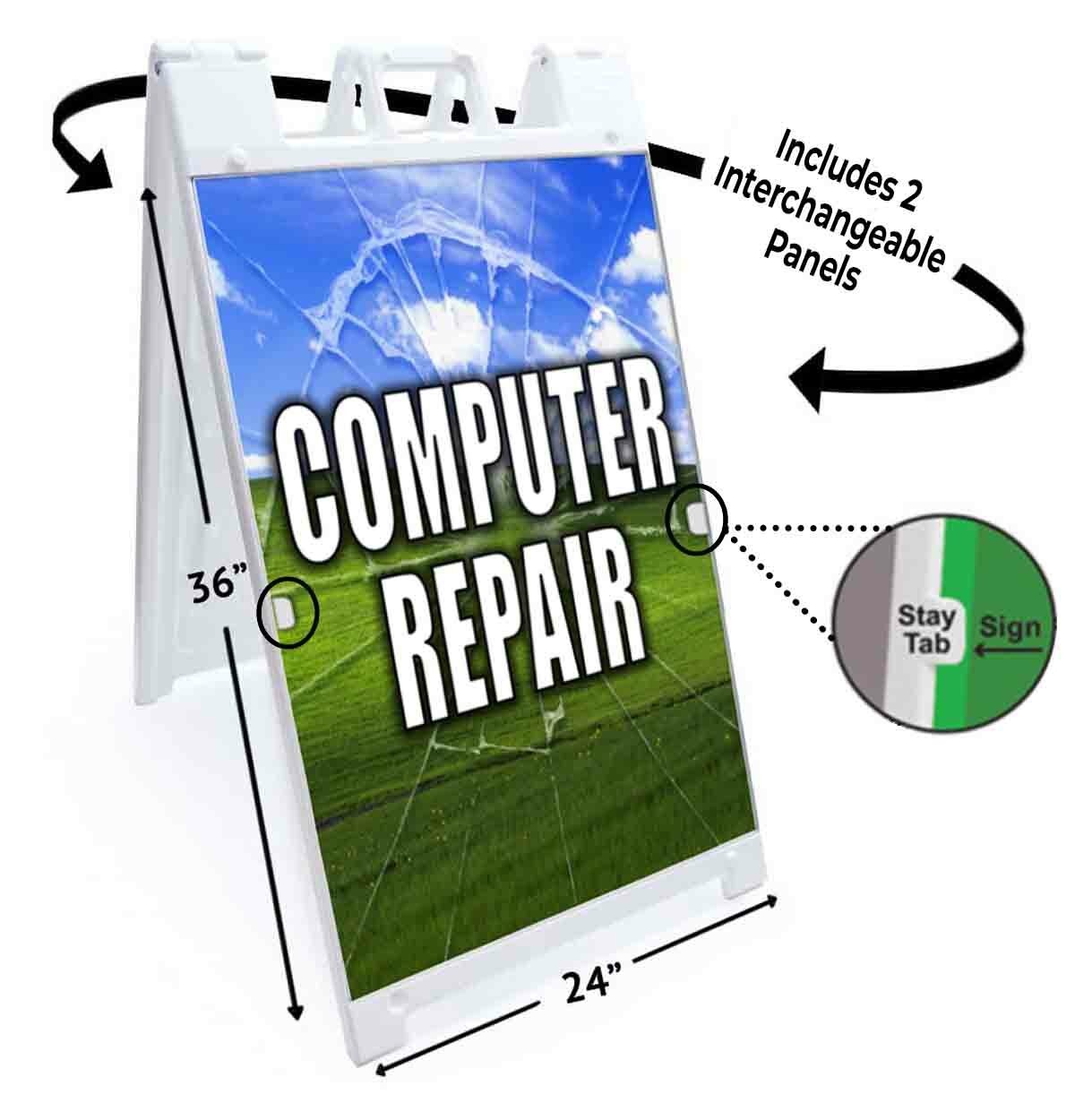 COMPUTER REPAIR Signicade 24×36 Aframe Sidewalk Sign Banner Decal TECHNOLOGY