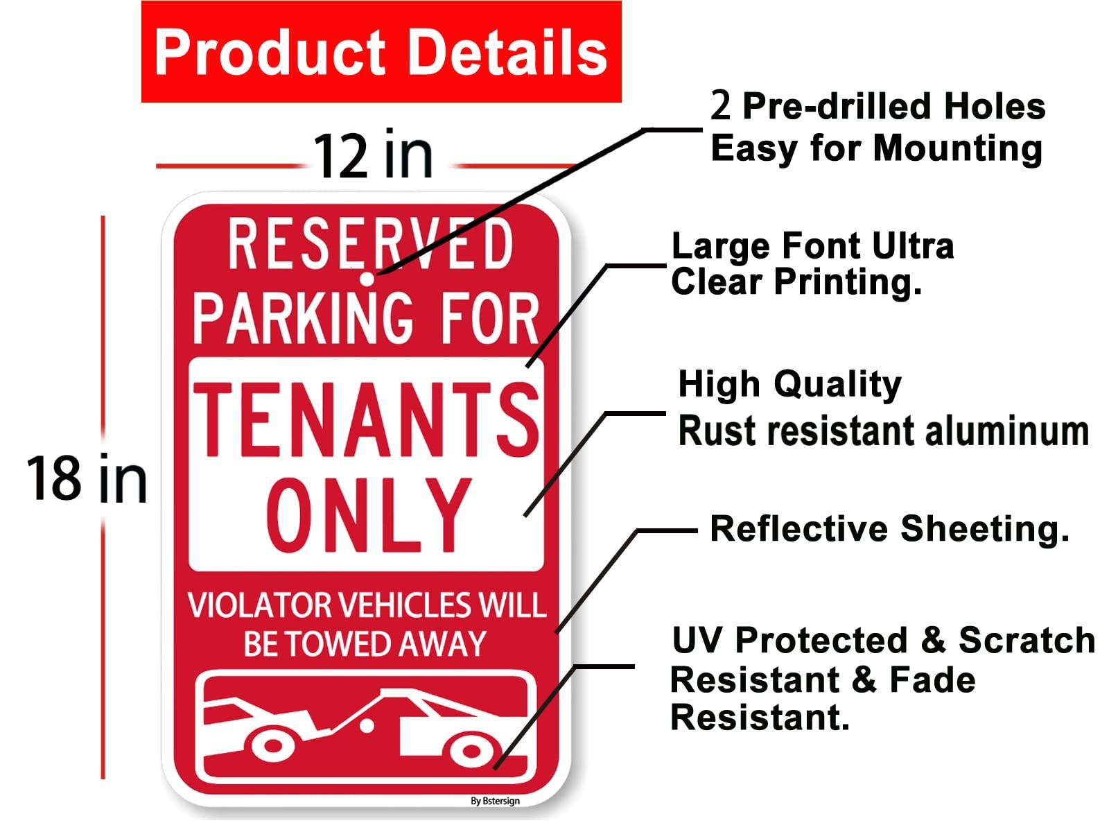 2-Pack 18×12 inch Large Reserved Parking Sign for Tenants Only Reflective