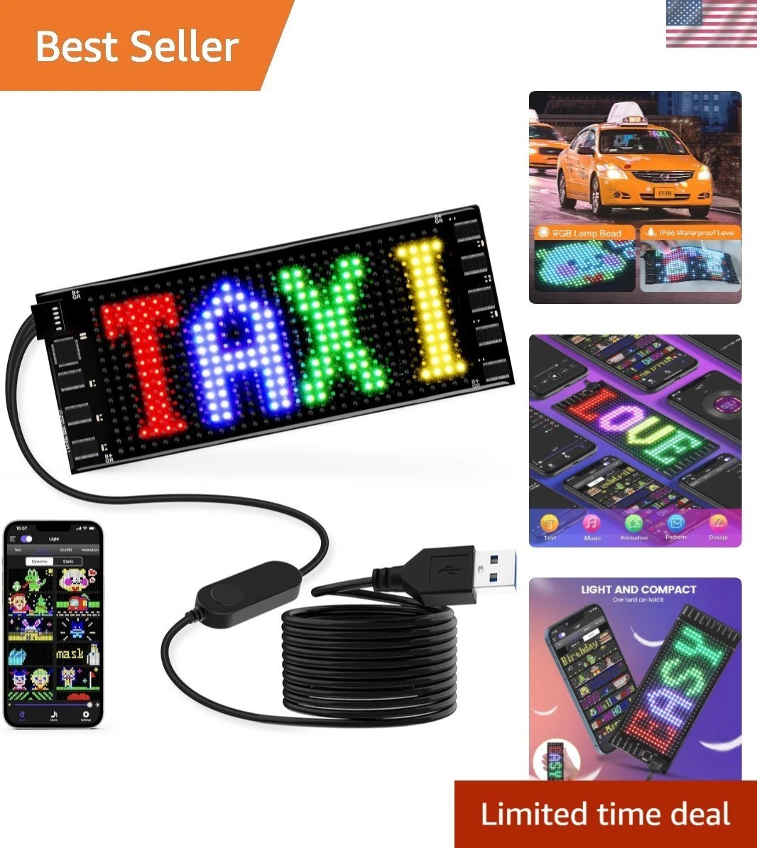 LED Sign for Car, 7 »x3 »Flexible LED Matrix Panel USB 5V Bluetooth Applicati…