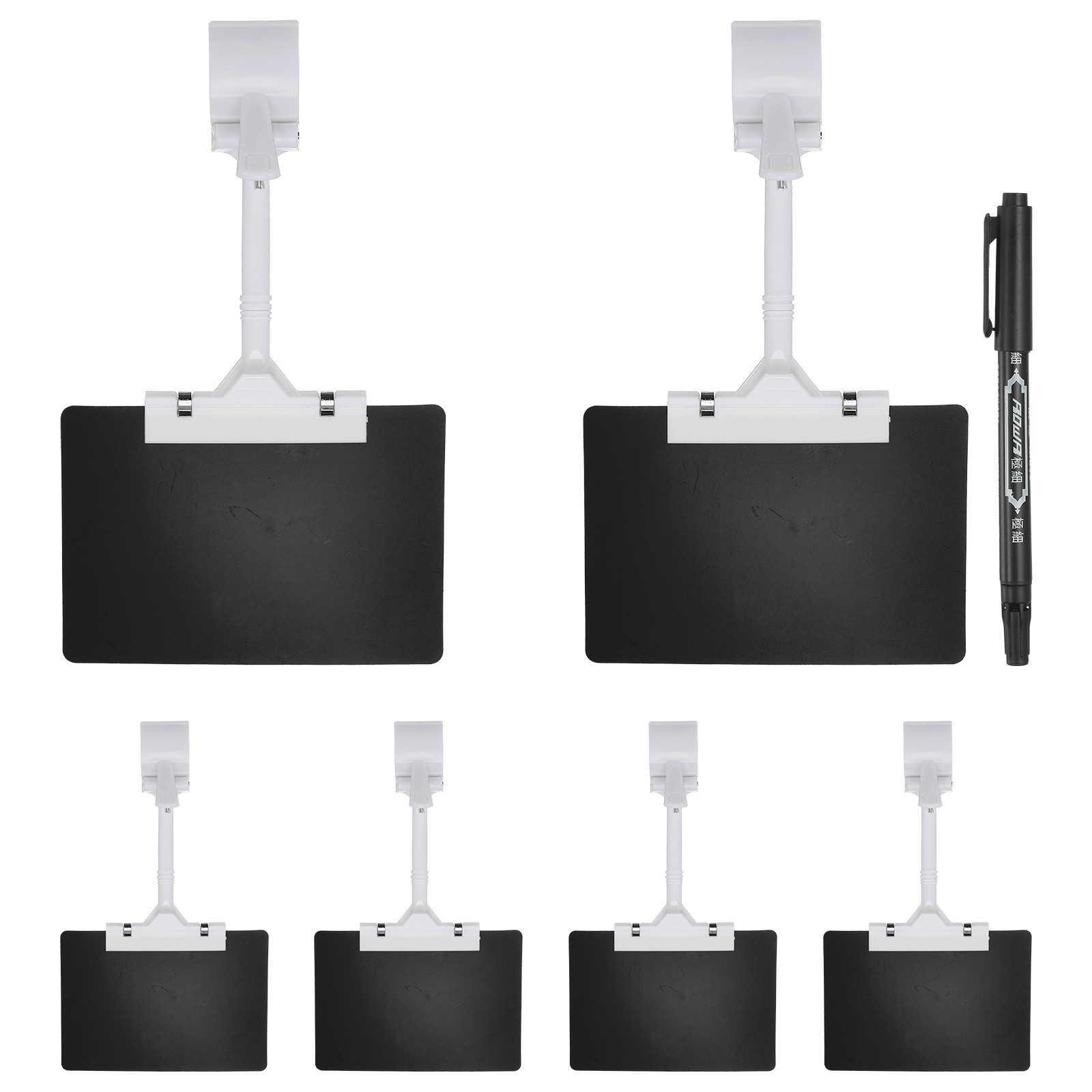 6 Pcs Sign Holders with Black A6 Plastic Cards & Erasable Marker, White