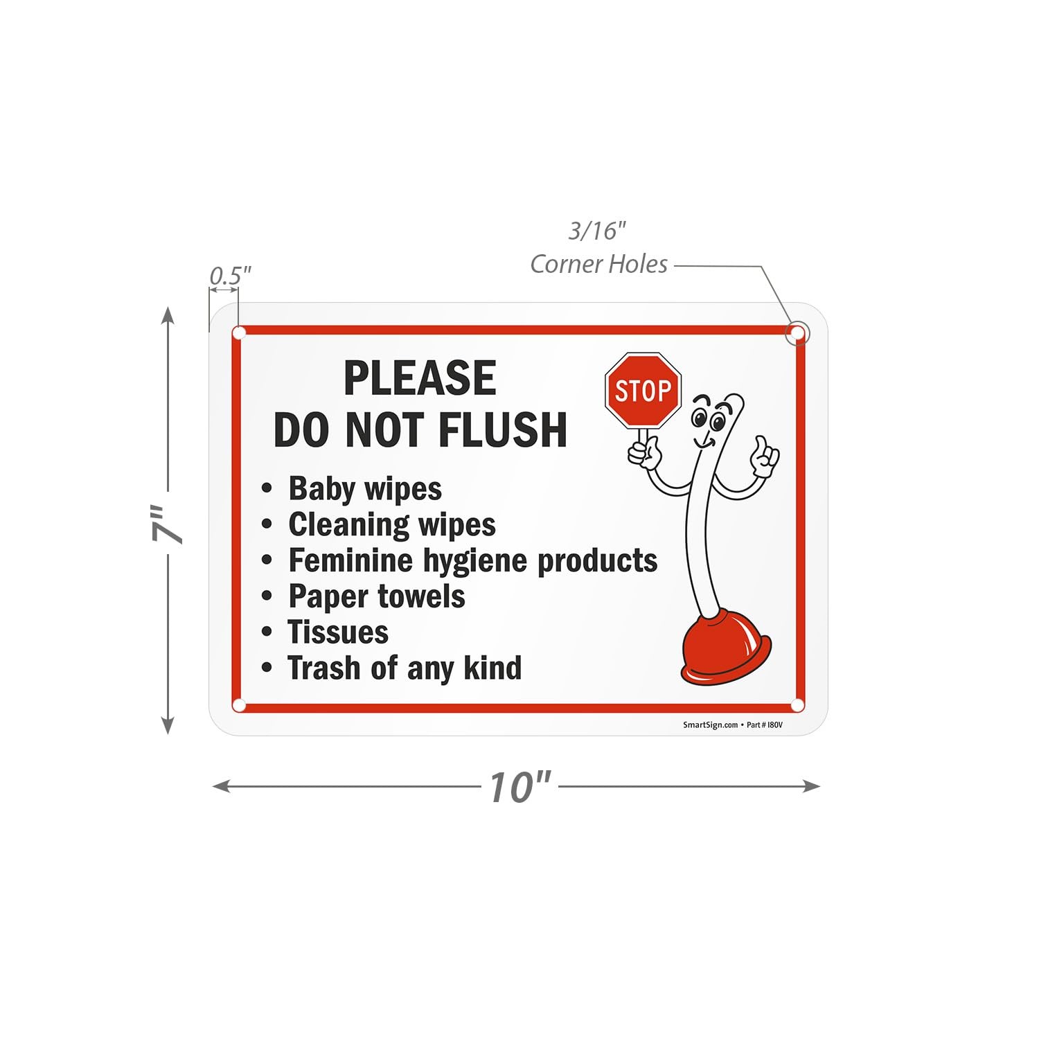 2 PCS 7×10 Inch Please Do Not Flush Bathroom Sign 55 mil HDPE Plastic USA Made
