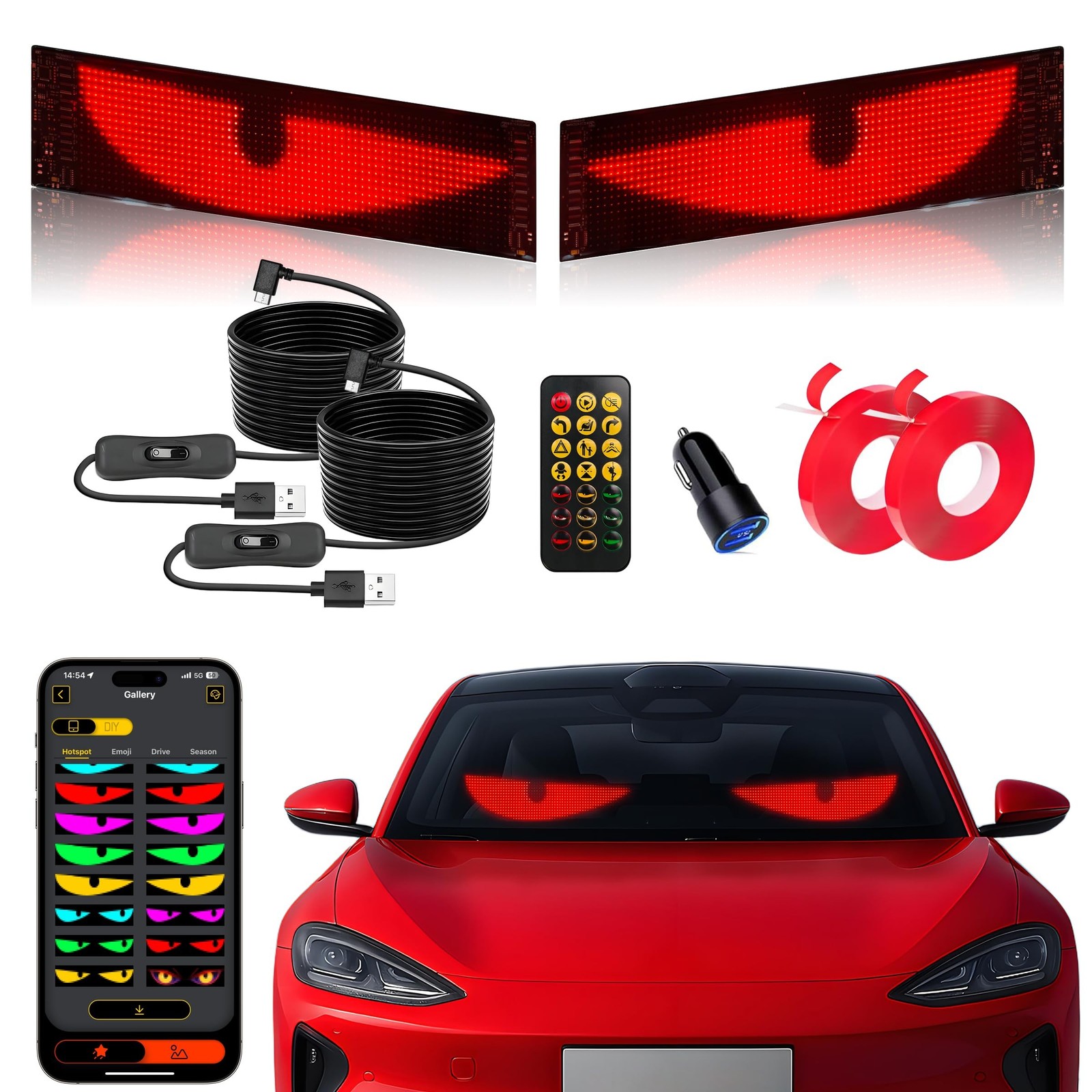 2PCS Devil Eyes Light for Cars,14.72inx3.62in Programmable Flexible LED Displ…