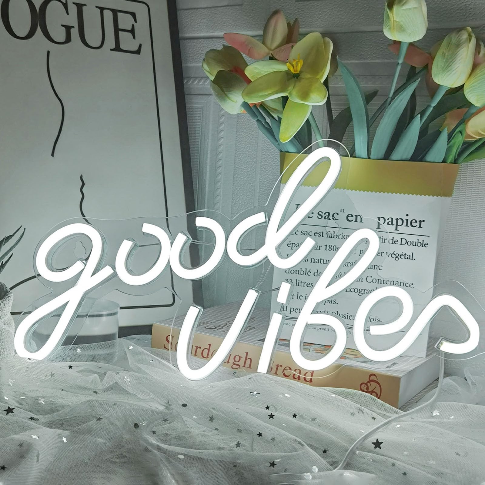 Good Vibes Neon Sign White Good Vibes Neon Lights USB Operated Aesthetic LED …