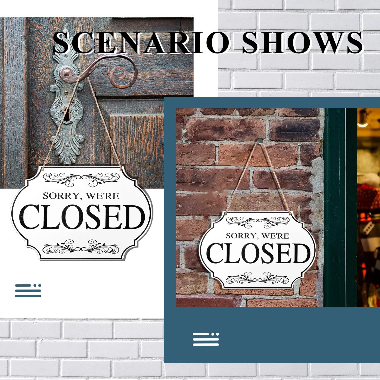 Open Closed Sign for Business, 11 x Small Signage, White Boards, Black Words