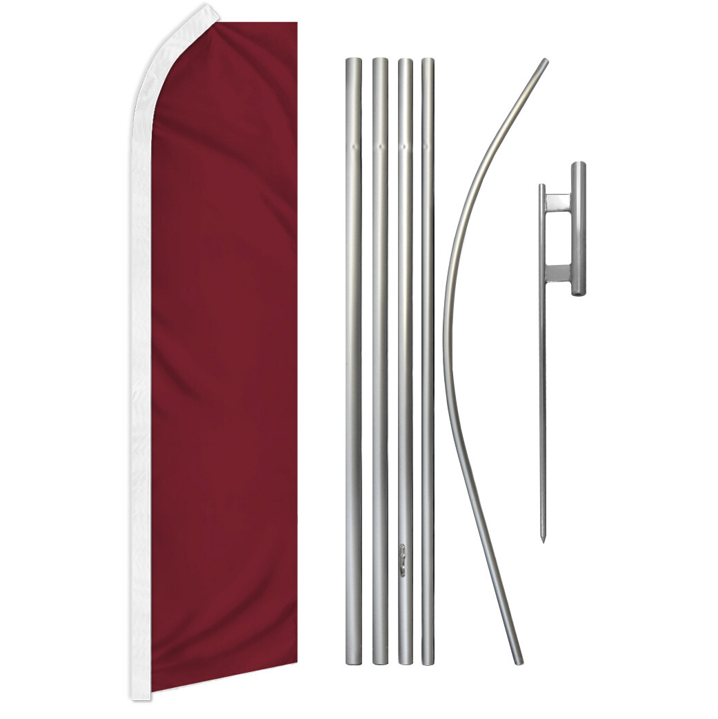 Solid Color Burgundy Advertising Swooper Feather Flutter Flag & Pole Kit Red