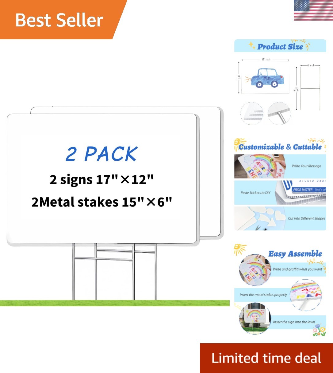 2 Pack 17×12 Inch Blank Yard Signs – Customizable Double-Sided for Events