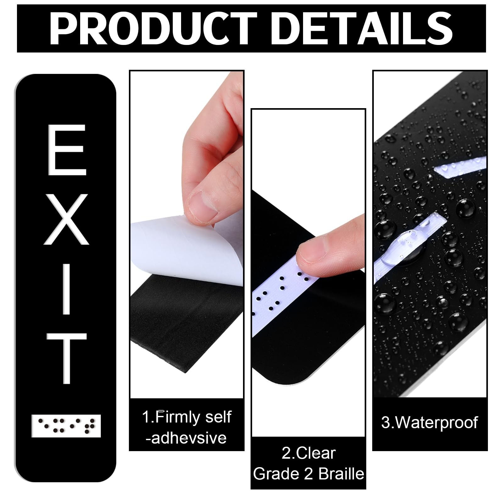 Tandefio 4 Pcs Vertical Exit Sign with Braille 8 x 2 Inch Exit Signs for Busi…