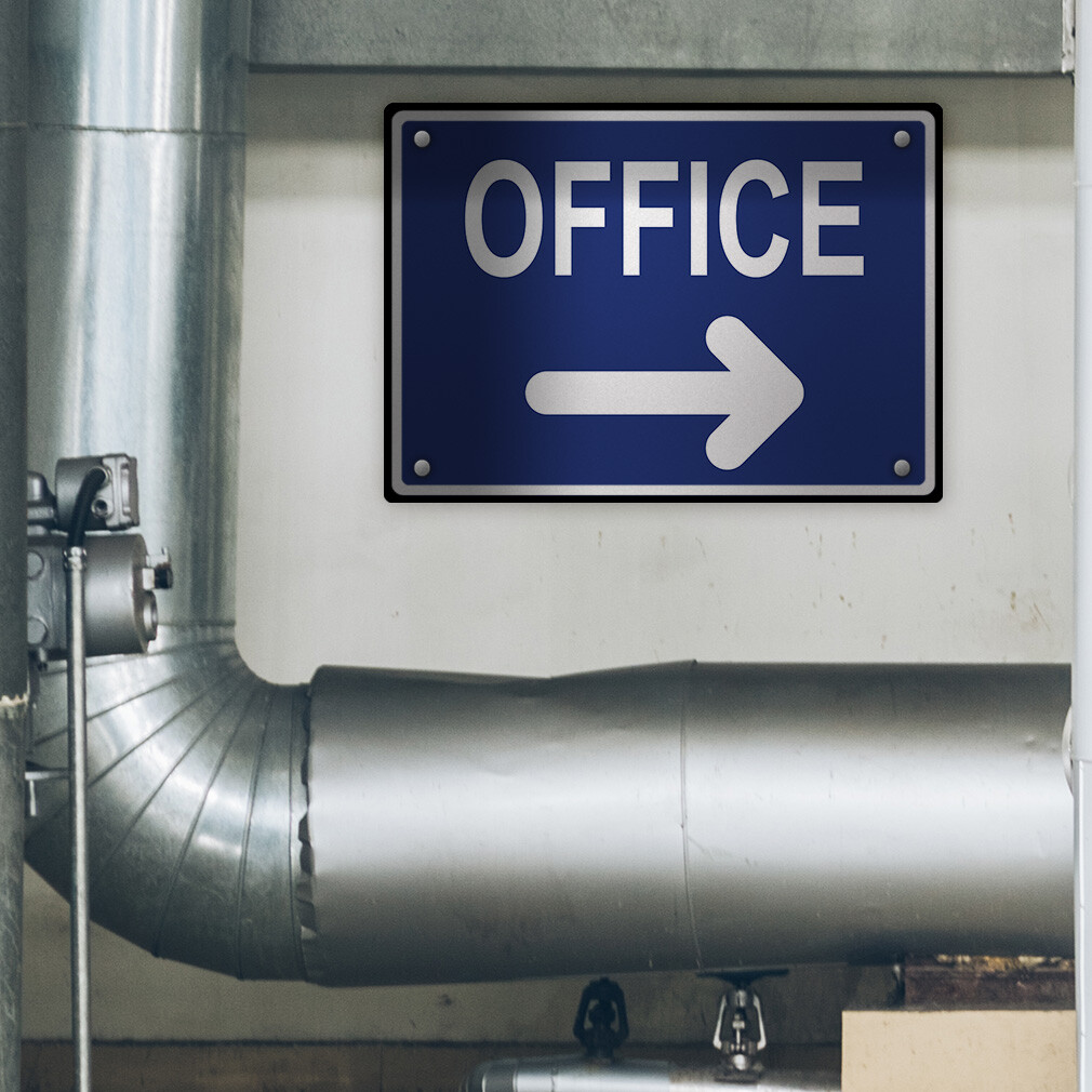 Horizontal Metal Sign Office Blue with Right Arrow Facility Property