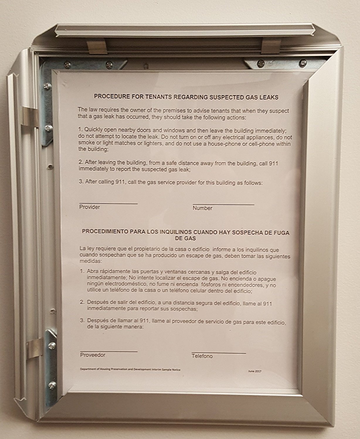 HPD Gas Notice Frame 8.5 x 11( Heavy Duty – Aluminum)-REF24-1027
