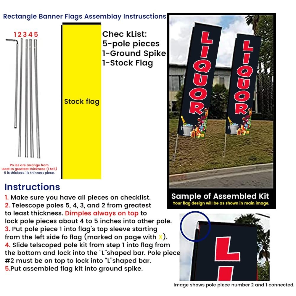 Liquor Rectangle Flag – 15&prime; FT Pole Kit & Ground Stake for Outdoor Swooper…