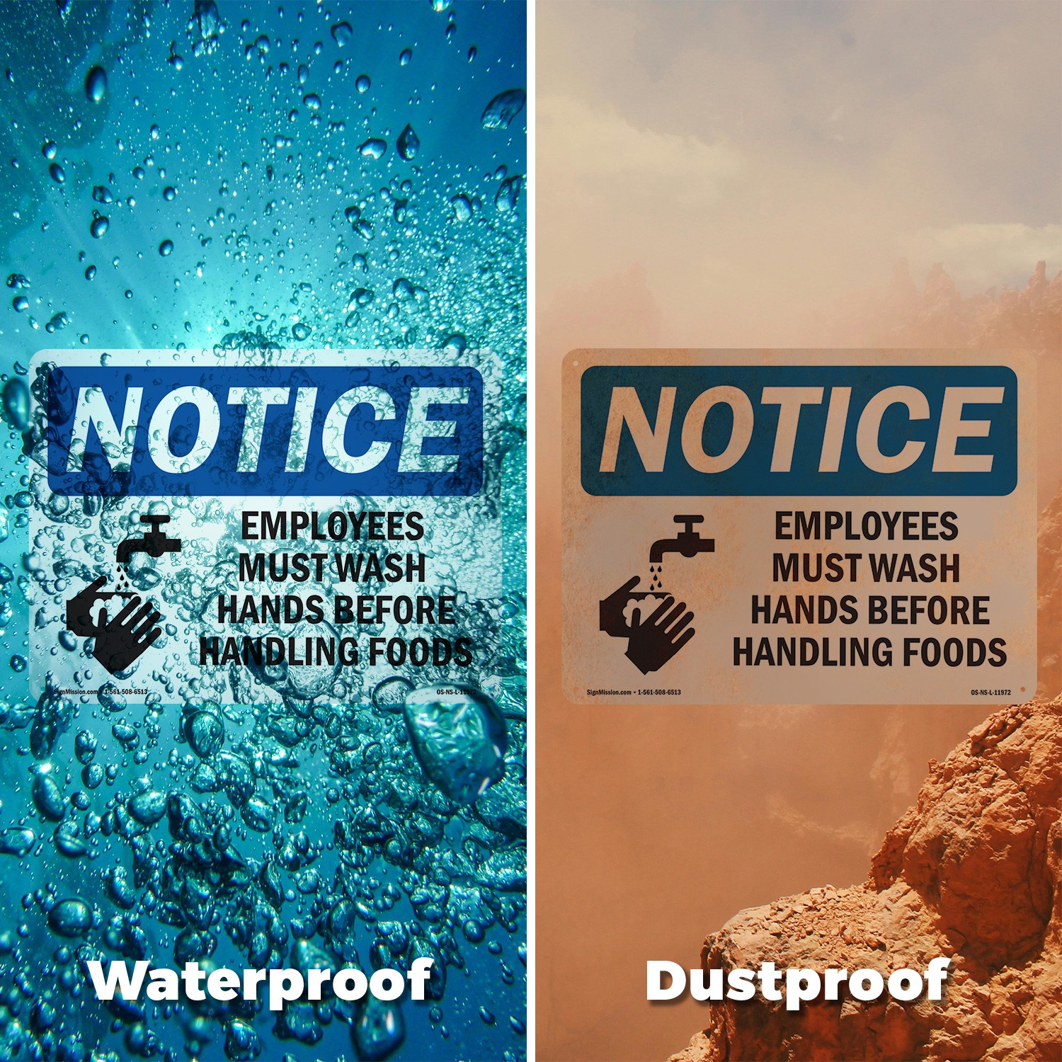 Employees Must Wash Hands Before OSHA Notice Sign Metal, Decal – 5 or 10 Pack