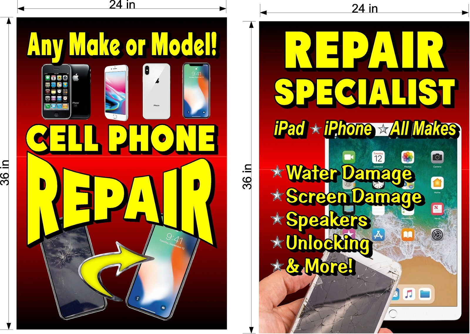 YOU GET 2 PERFORATED WINDOW VINYL DECALS 2&prime; X 3&prime; CELL PHONE REPAIR UNLOCKING