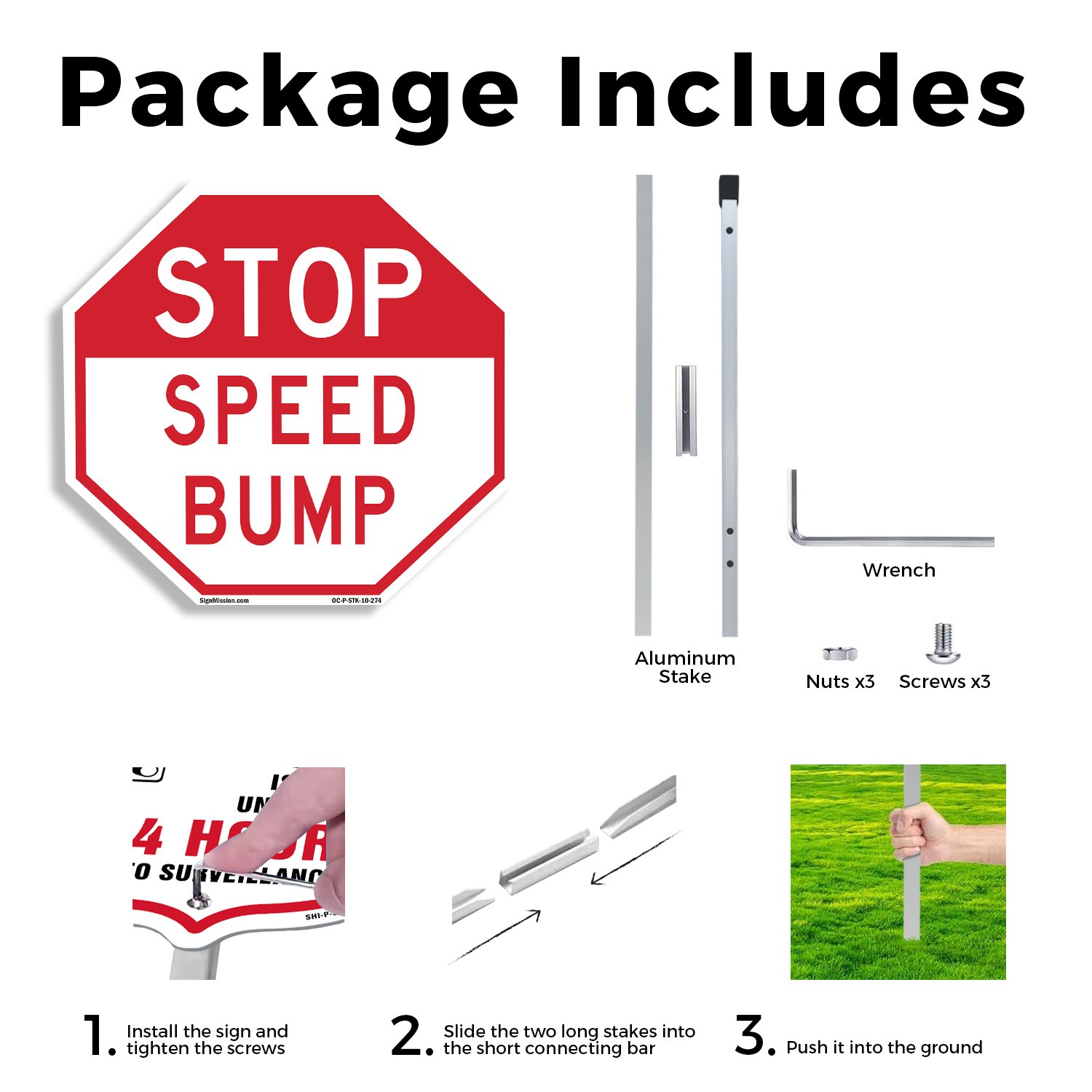 Stop Speed Bump Octagon Sign With Stake Weather Resistant UV Protected