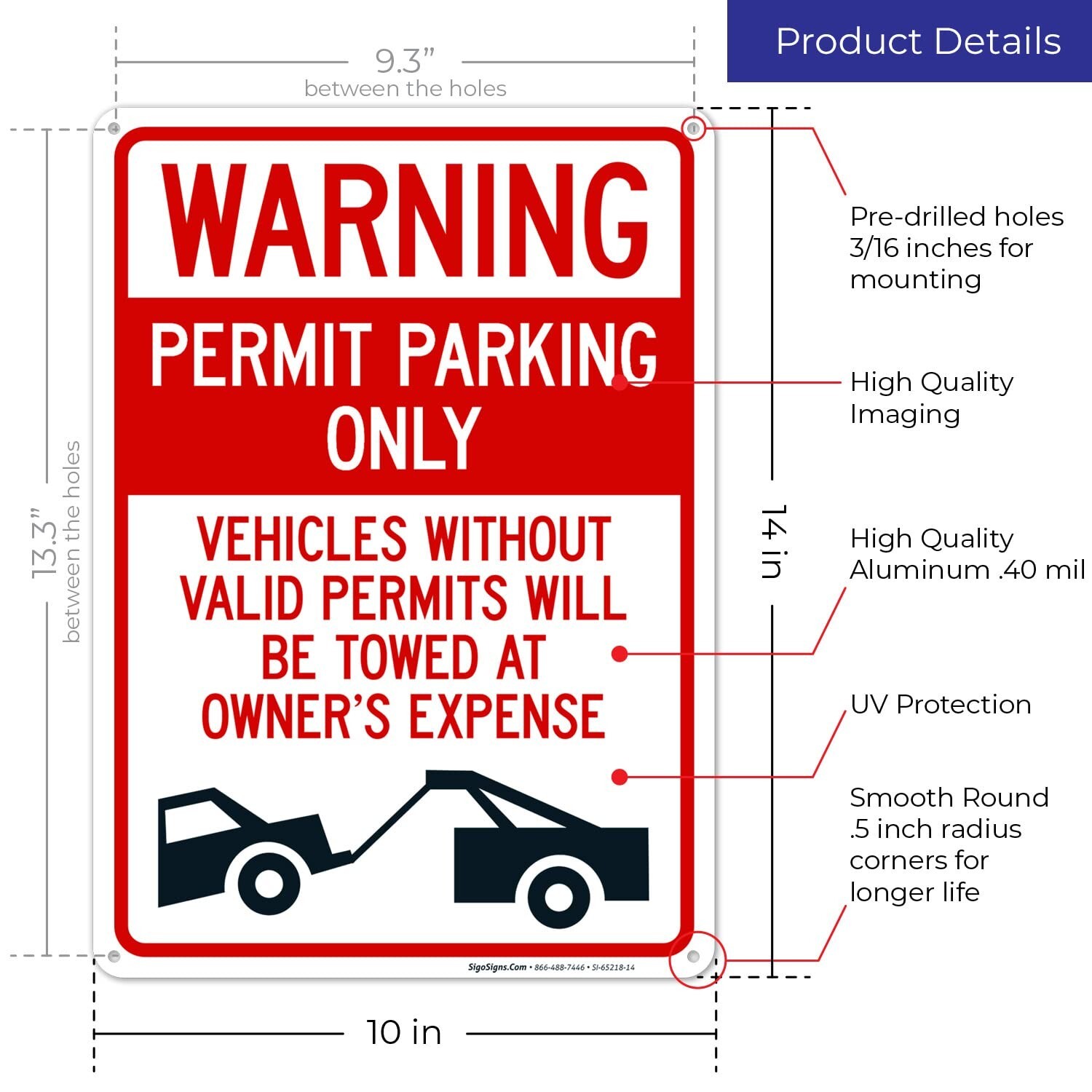 Warning Permit Parking Only Vehicles Without Permits Will Be Towed Sign