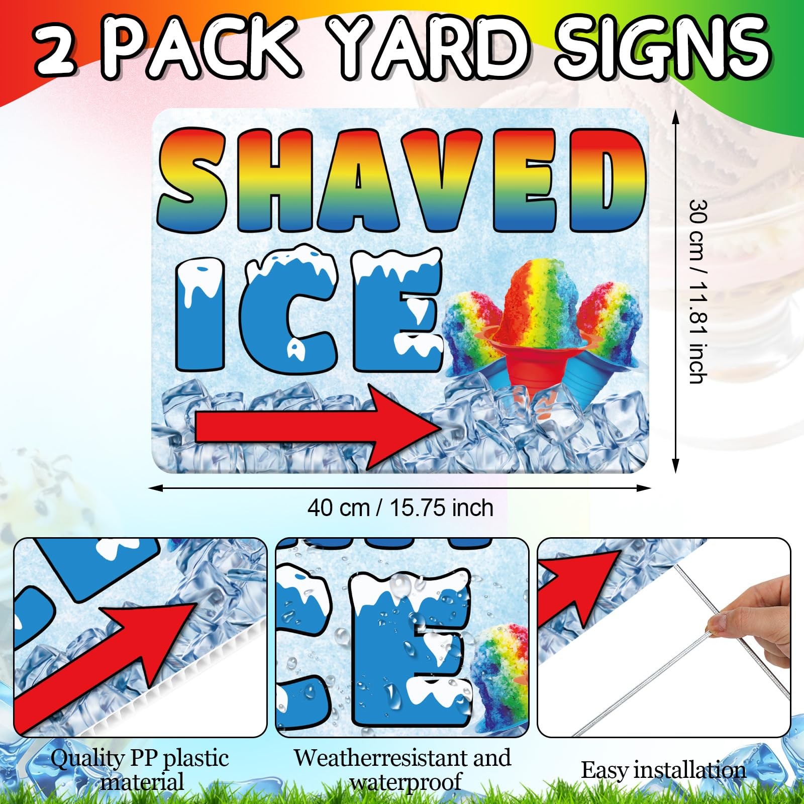 Remagr 3 Pcs Ice Cream Or Shaved Ice Signs Include 1 Feather Flag Kit 11 Ft