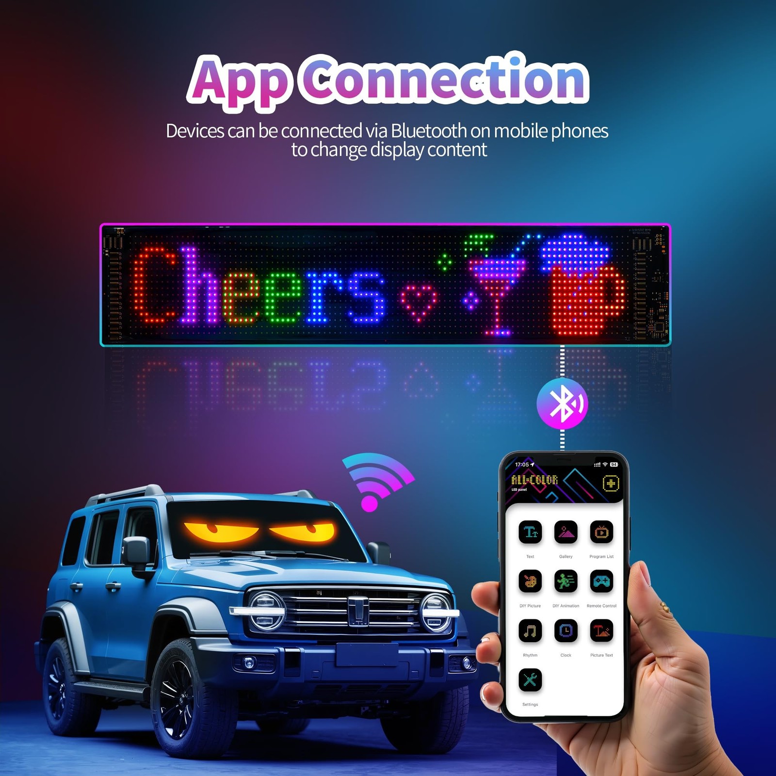 Devil Eyes Light for Car & Truck Windshield | 35.3×7.5in Programmable Flex, A…