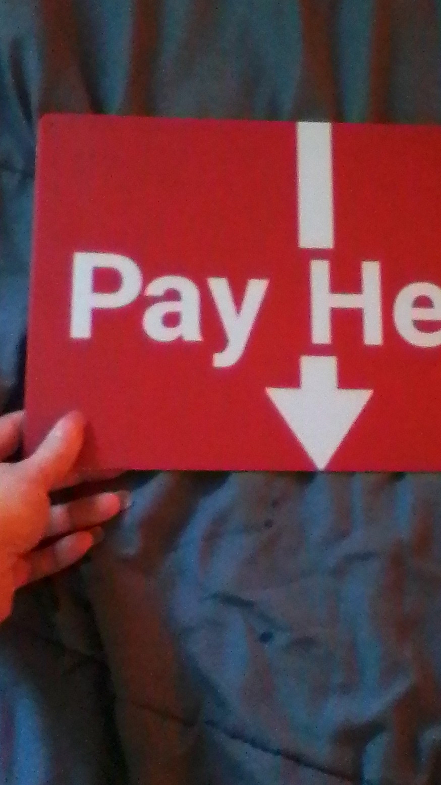 Red and White Frame Graphic Sign &lsquo;Pay Here&rsquo; Business Hours Arrow