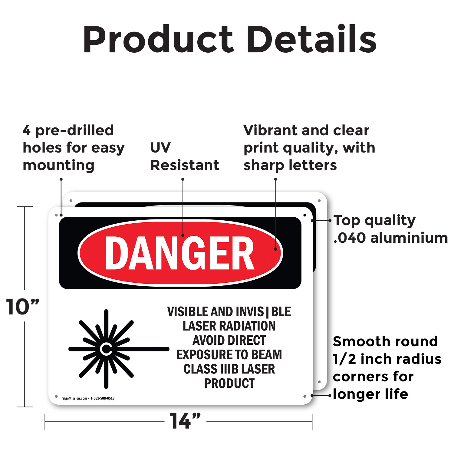 (2 Pack) Visible And Invisible Laser OSHA Danger Sign Decal Metal Plastic