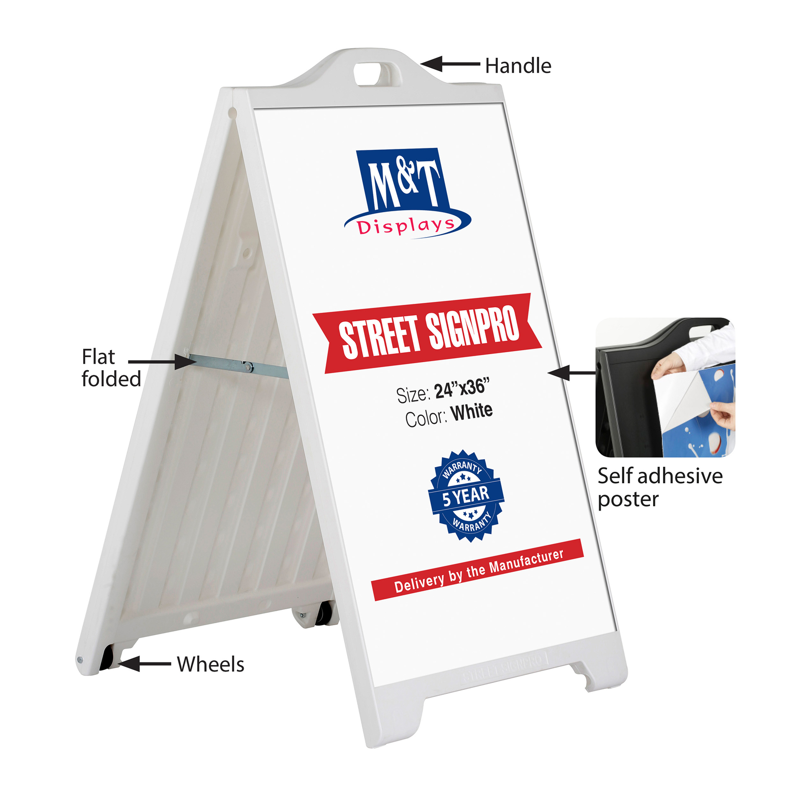 Street Sidewalk Sign A-Frame Folding Portable Double Sided 24×36 White Lot of 2