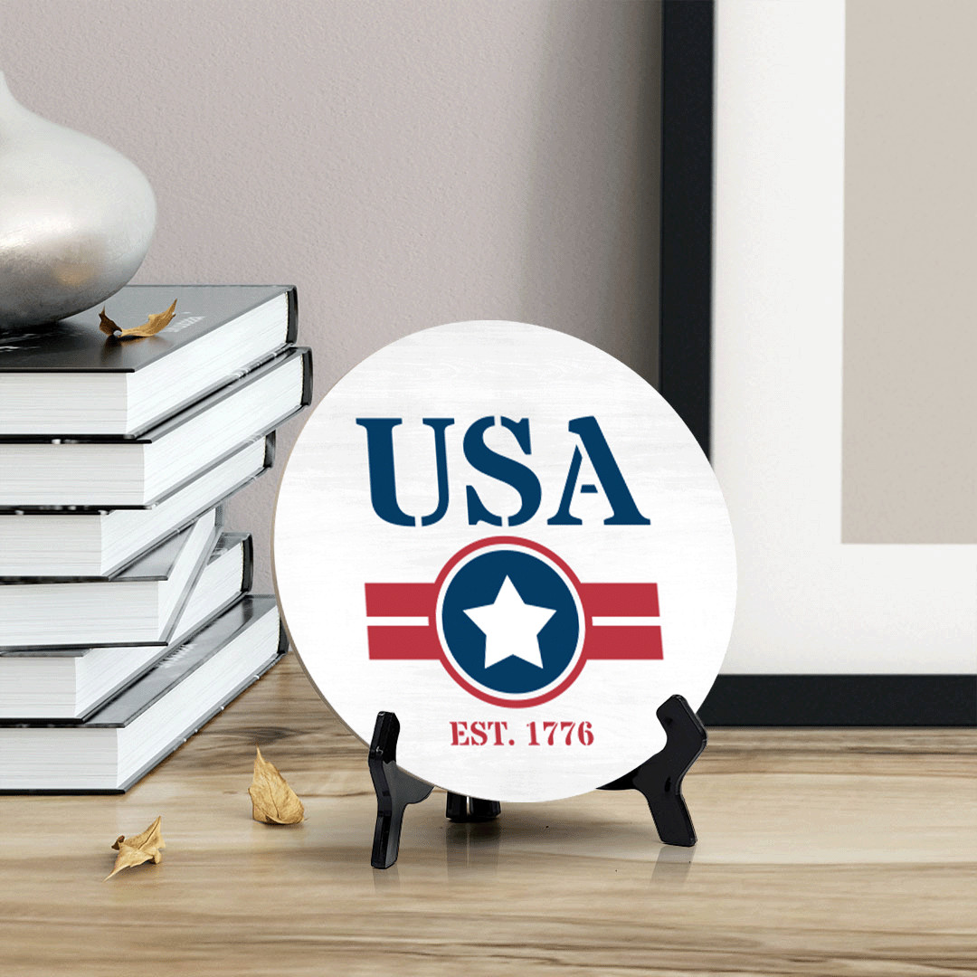 USA est. 1776 (5 x 5“) Circle Table Sign with Acrylic Stand