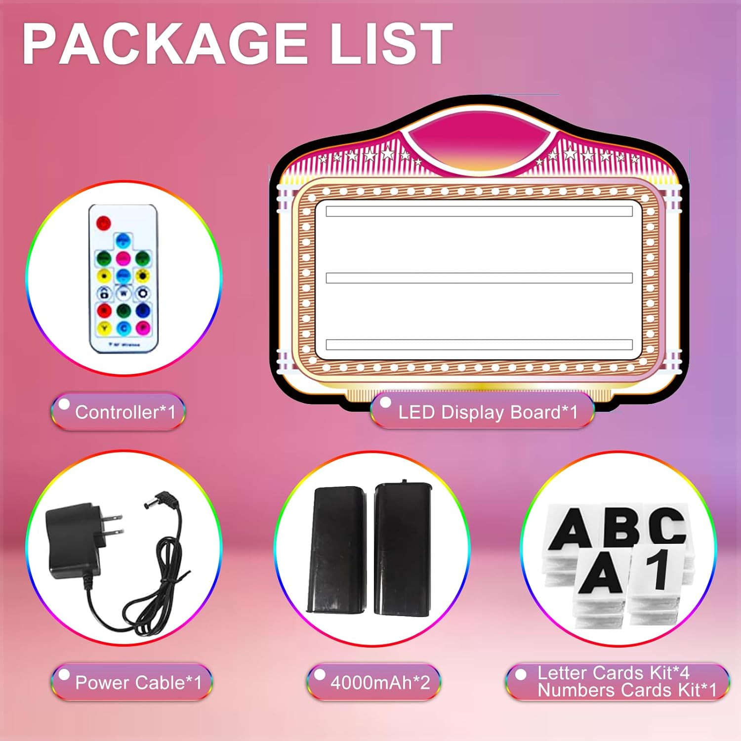 LED Bottle Service Sign with Color Lights & Letter/Number Kit for Events