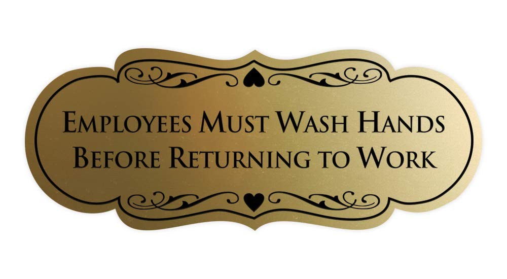 Medium Employees Must Wash Hands Sign Brushed Gold Easy Installation Office