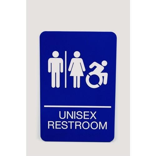 Headline Sign ADA Sign, Unisex Restroom, 6 x 9, Blue Face, White Graphics