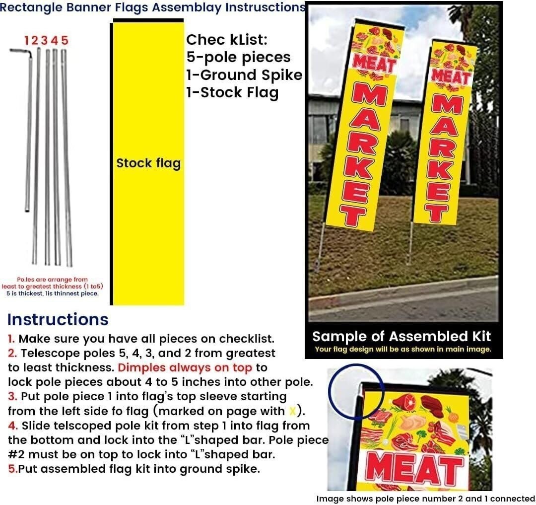 Meat Market Advertising Rectangle Feather Banner Swooper Flag Sign with Flag…