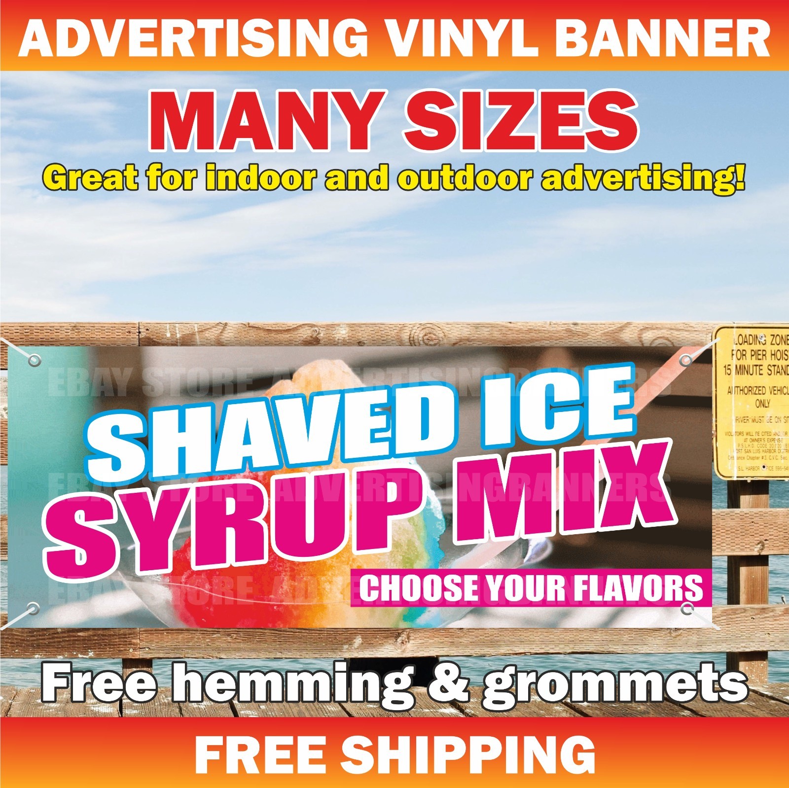 SHAVED ICE SYRUP MIX Advertising Banner Vinyl Mesh Sign CHOOSE YOUR FLAVORS Snow