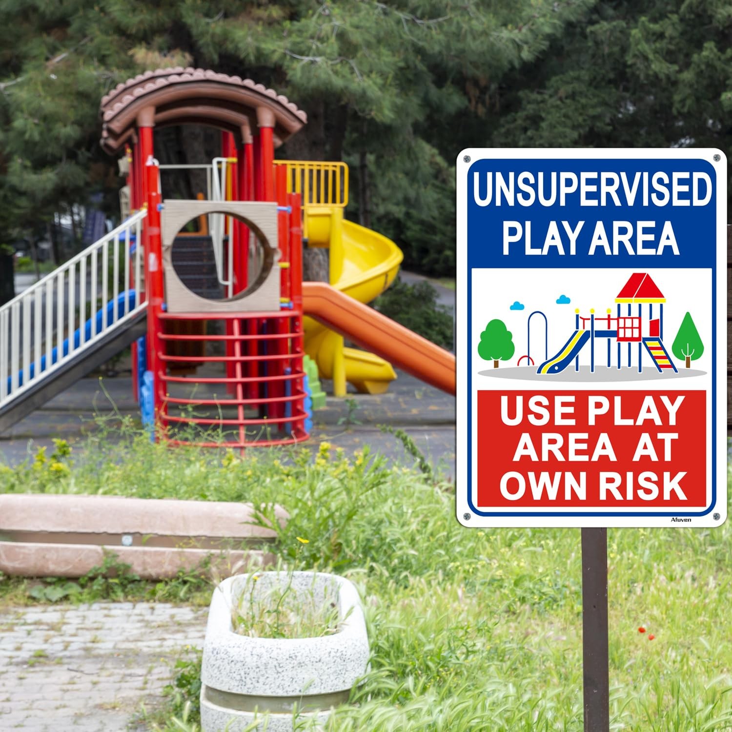 2 PCS Unsupervised Play Area At Own Risk Sign 14×10 Inch Rust Free Aluminum