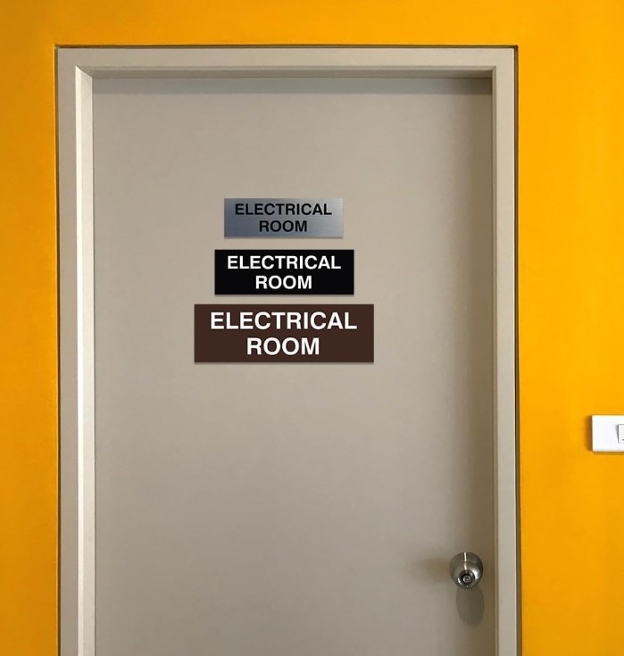 10 Pack Electrical Room Sign 2×6&Prime; Lt Gray Adhesive Safety Door Sign Durable Plas