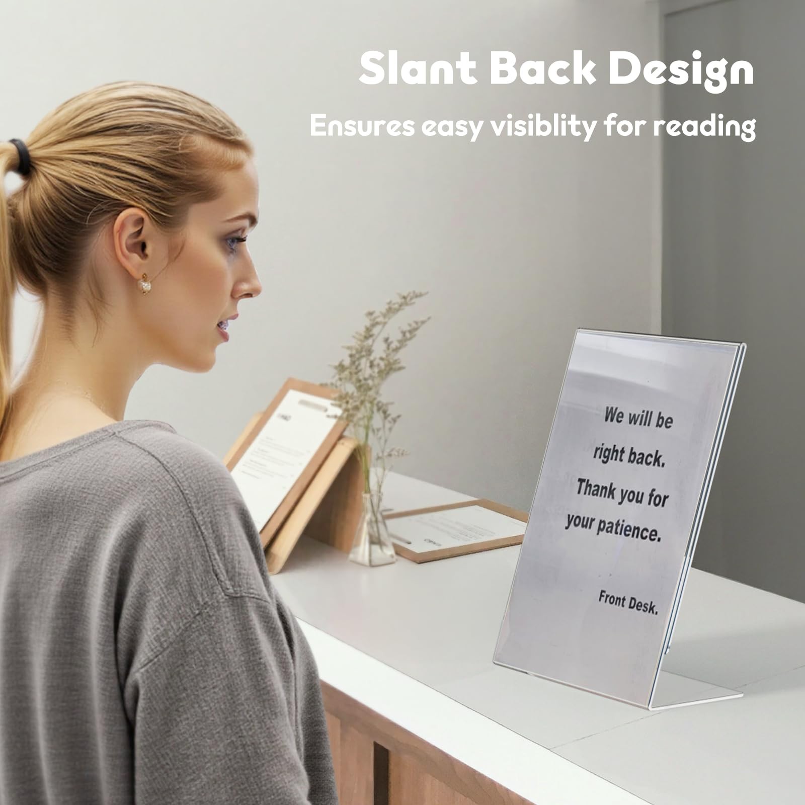 NIUBEE 6Pack 8.5×11 Acrylic Sign Holder with Vertical Slanted 8.5×11&Prime;, clear