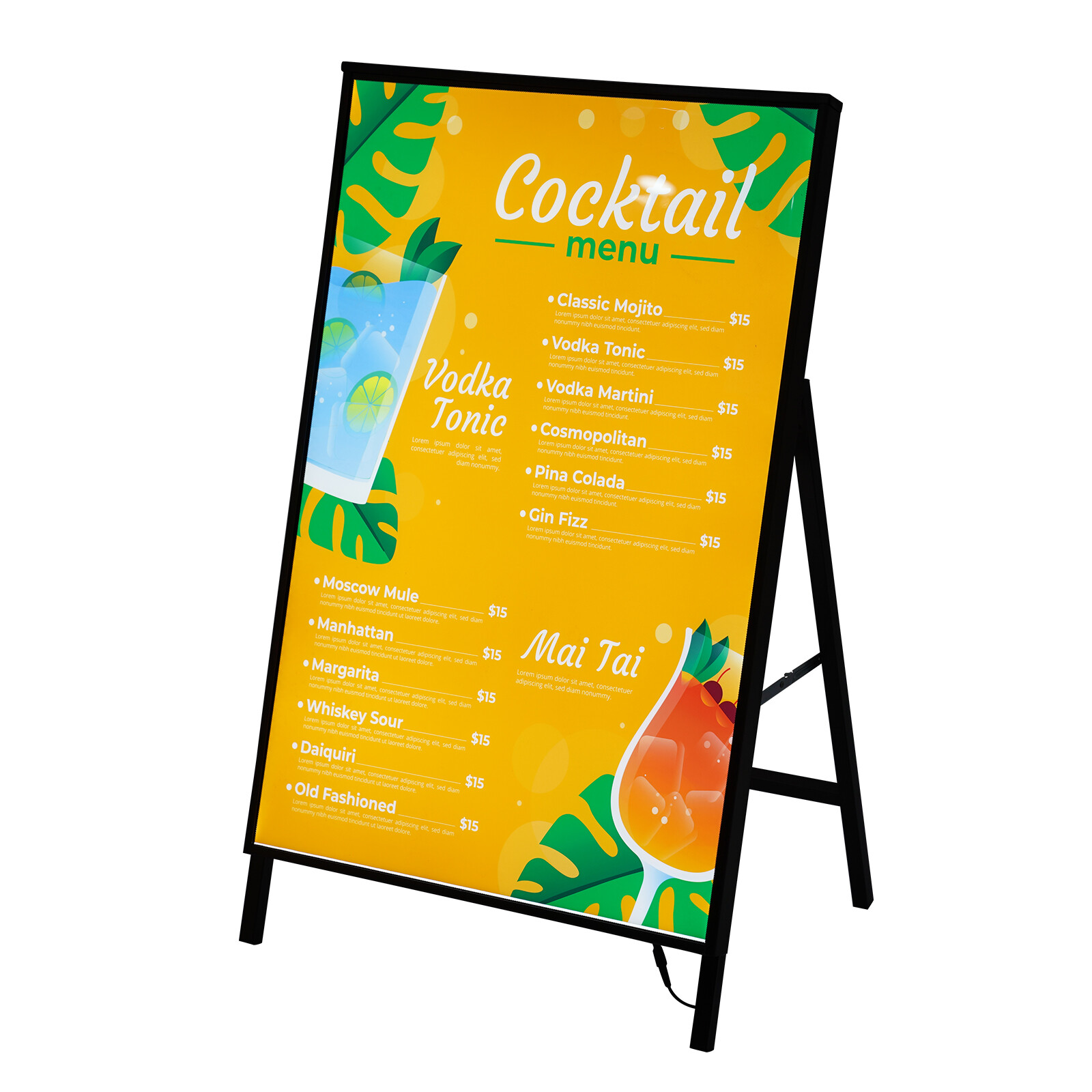 Floor Standing LED Movie Poster Frame Lightbox 24V 36W 23.6 × 35.4 In Black