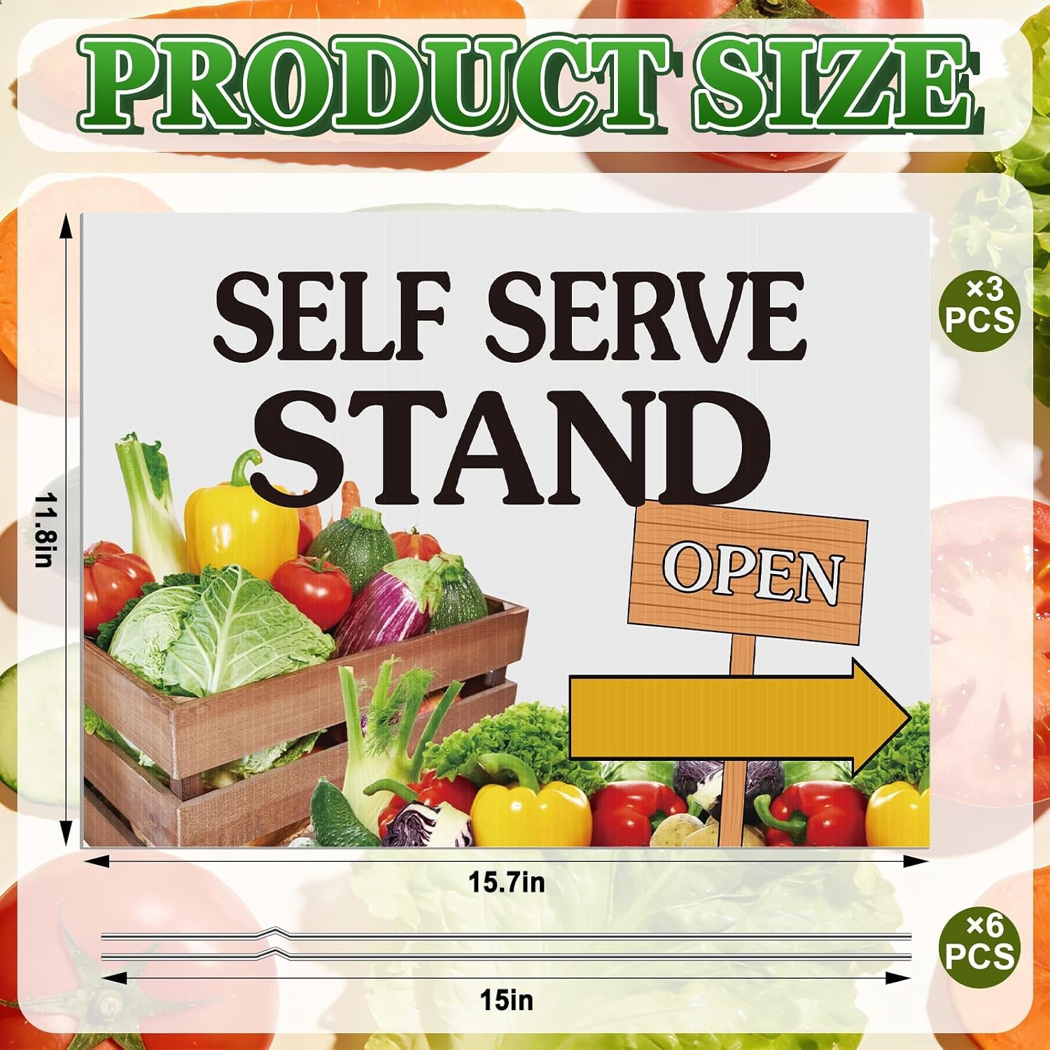 3 Pcs Self Serve Stand Sign with Metal Ground Stakes 12 x 16 Inch Vegetable Sign