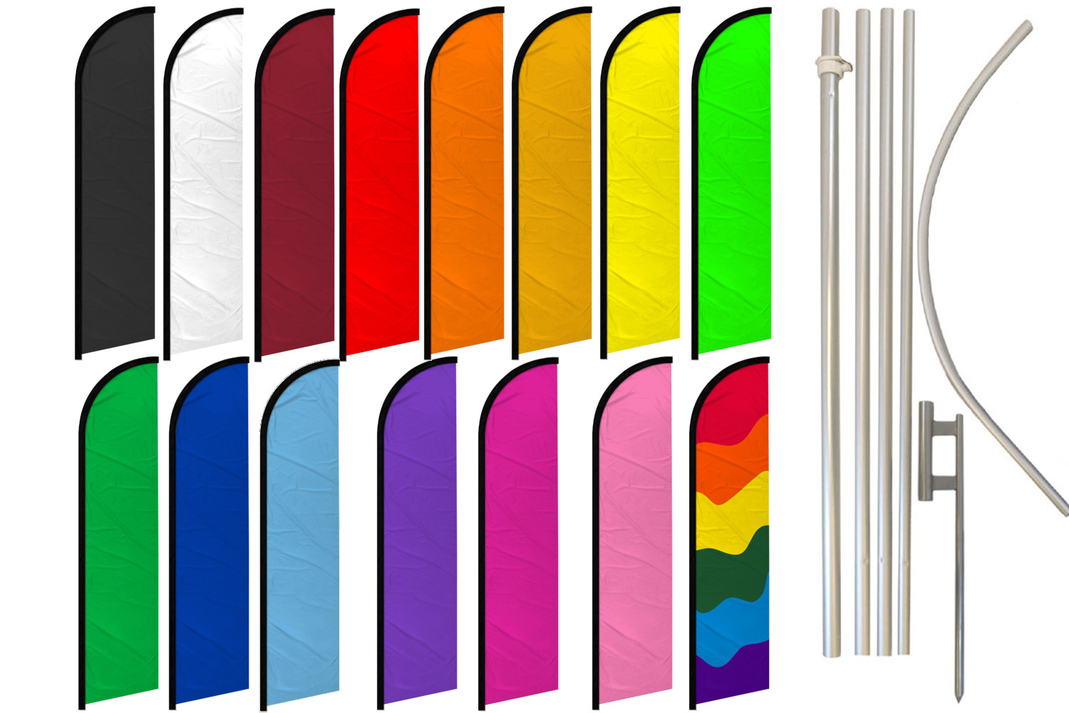 Solid Color Windless Advertising Swooper Flag Kit Red Blue Green Black
