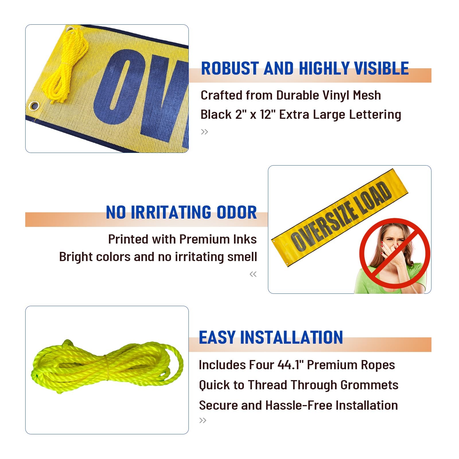 Oversize Load Banner Mesh 12×60 Inch 2 Pack Heavy Duty Escort Pilot Car Signs