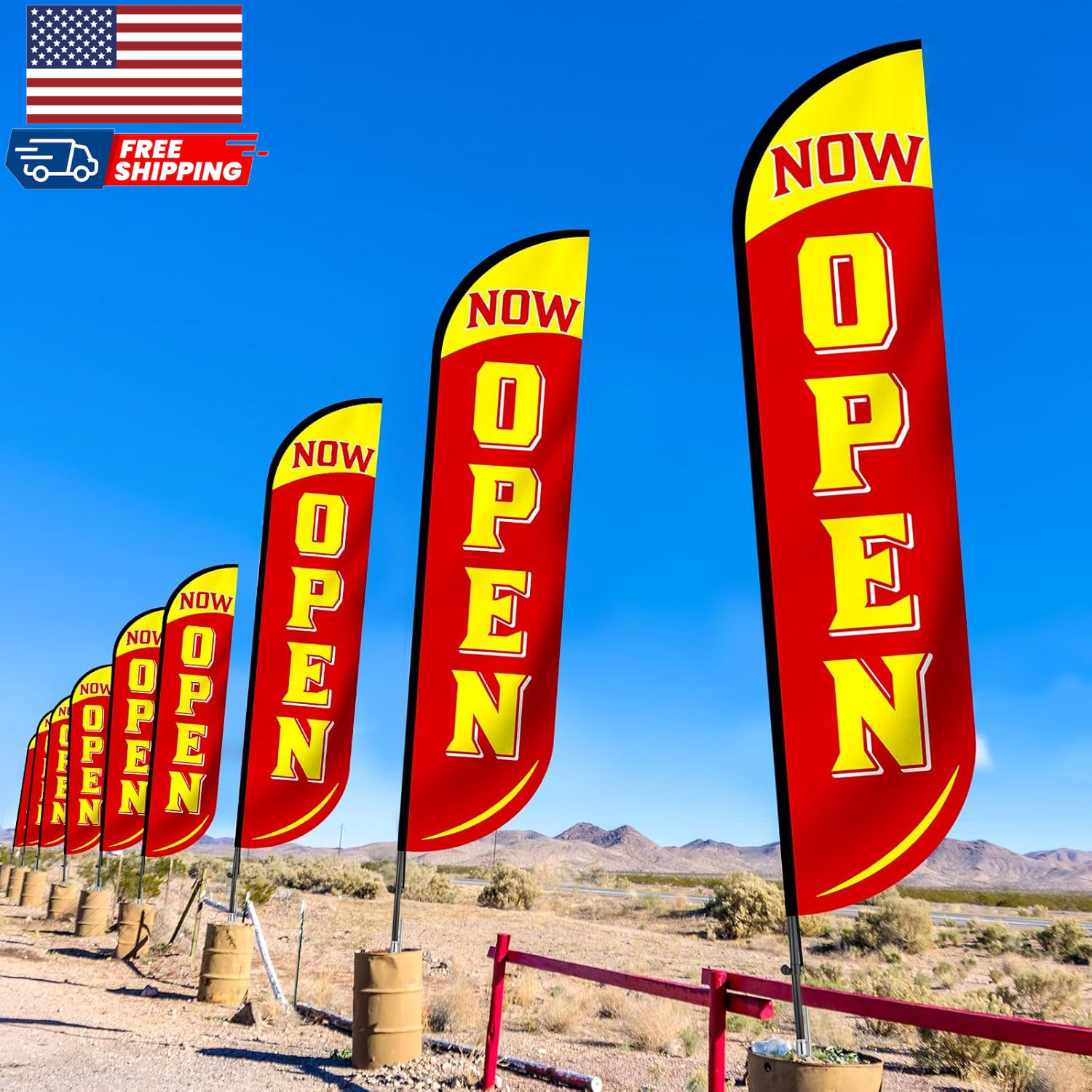 2 Sets 12 Ft Now Open Feather Flags Pole Kit for Business Advertising Feather