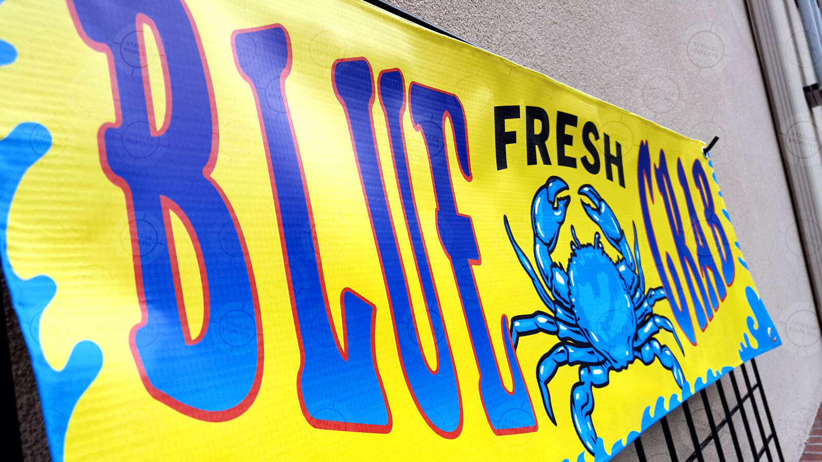 FRESH BLUE Crab Banner Food Restaurant Open Sign Shop Display Colorful Vinyl Cod