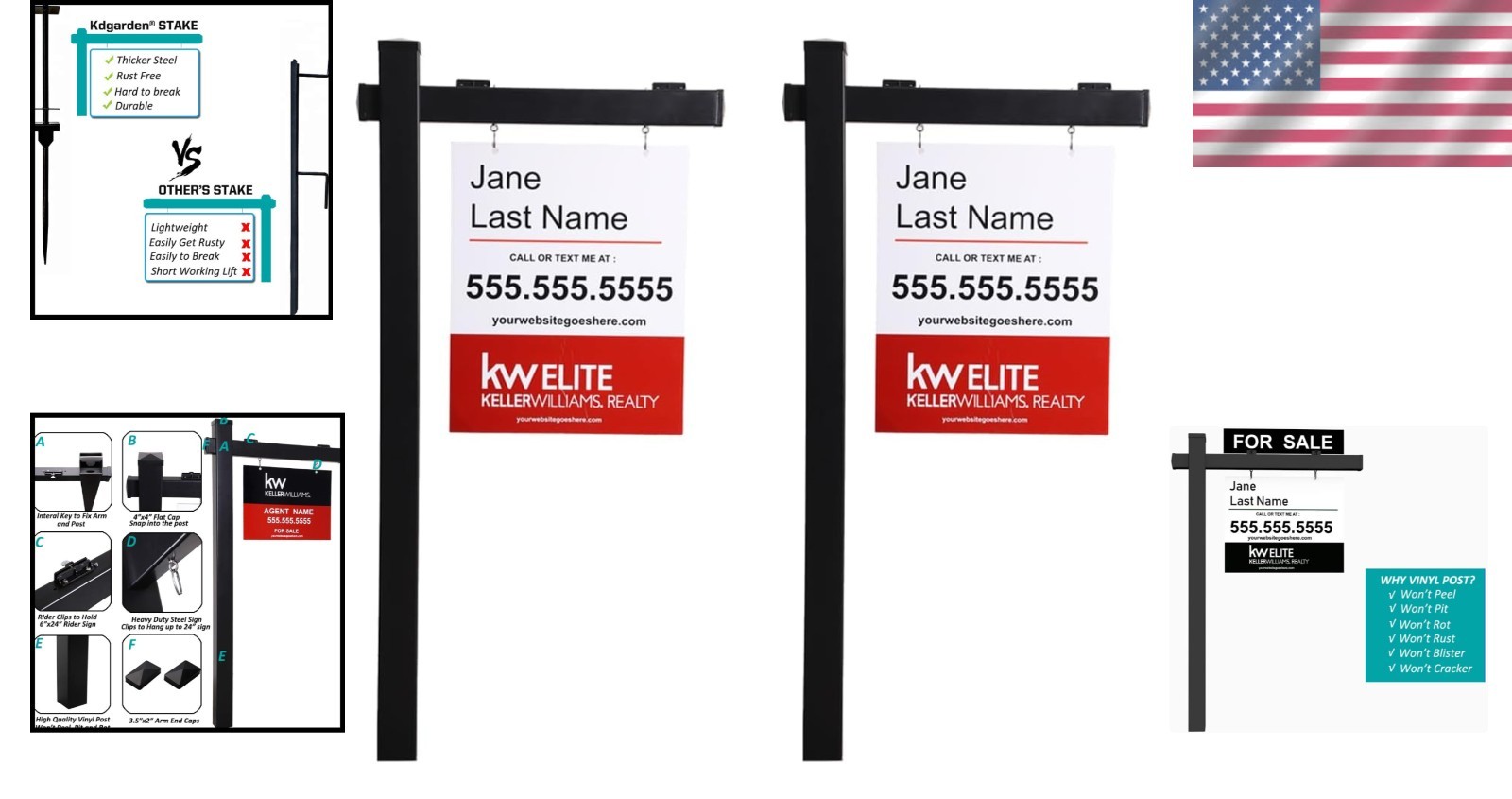 Black Real Estate Sign Post Set 6ft. 2-Pack