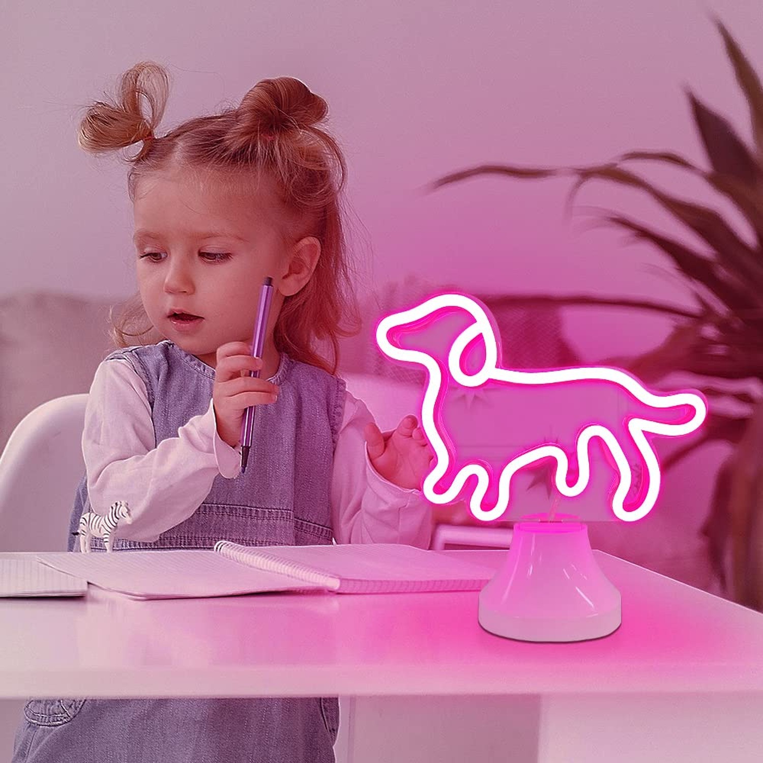 Dog Neon Sign for Room Decor, Neon Mirror Table Light, USB & Battery Operated…
