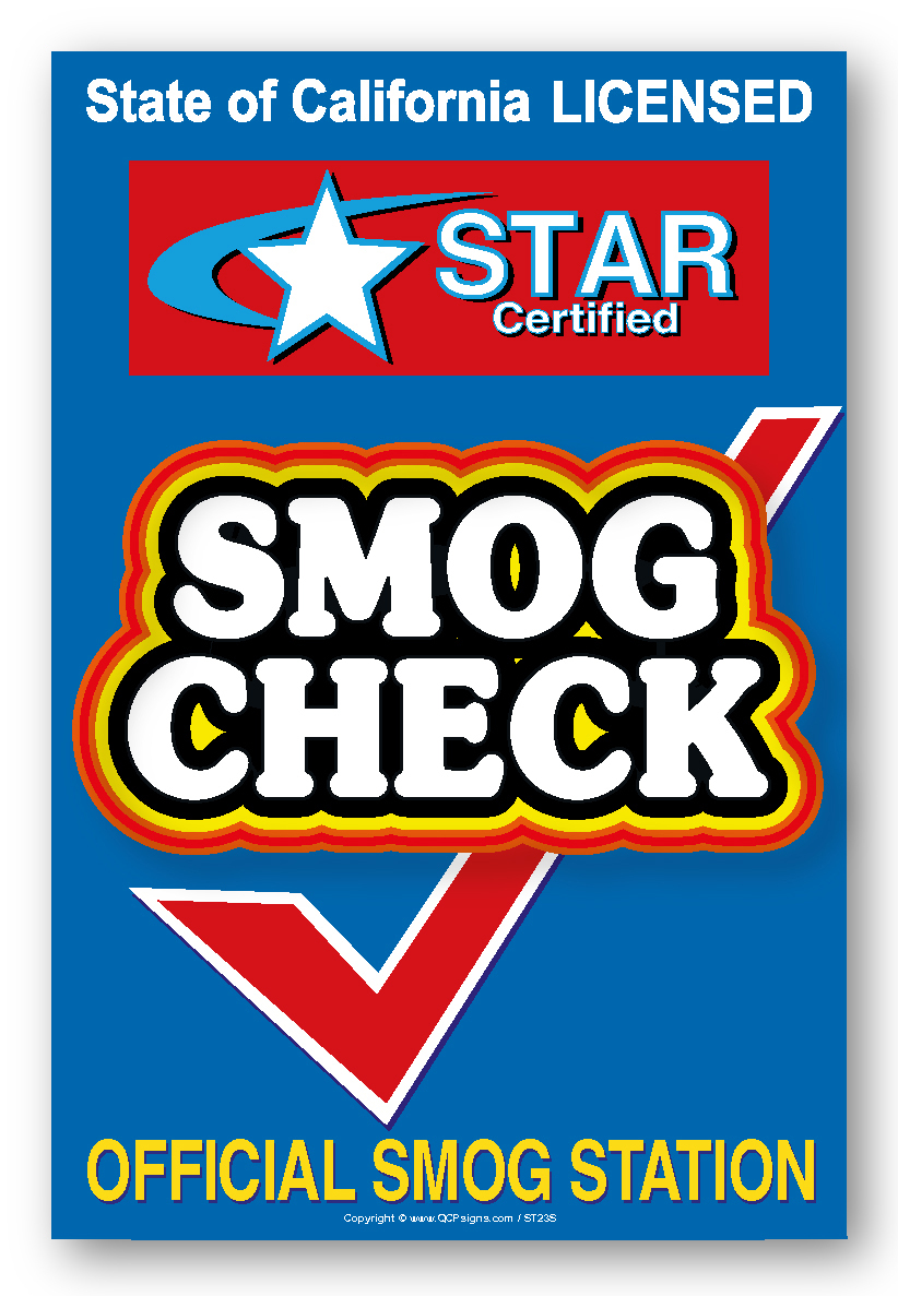 Smog Check, Star Certified, 24&Prime; x 36&Prime; window decal label sticker sign