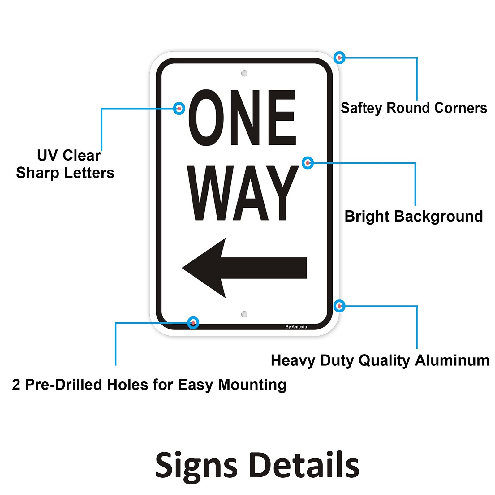 1 PC Large One Way Left Arrow Sign 18x12x0.06 Inch Reflective Aluminum