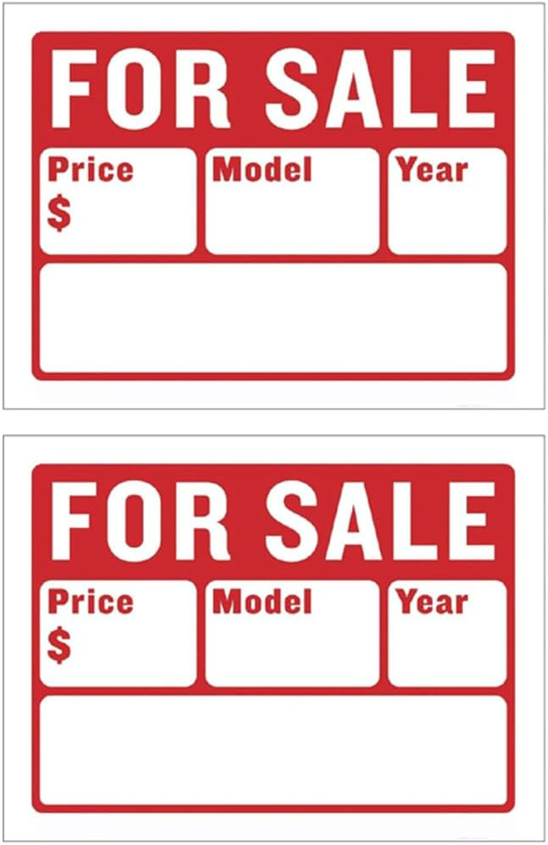 Car for Sale Sign for Auto Sales – 9&Prime; X 12&Prime; (2-Line), 2PC Bulk Pack