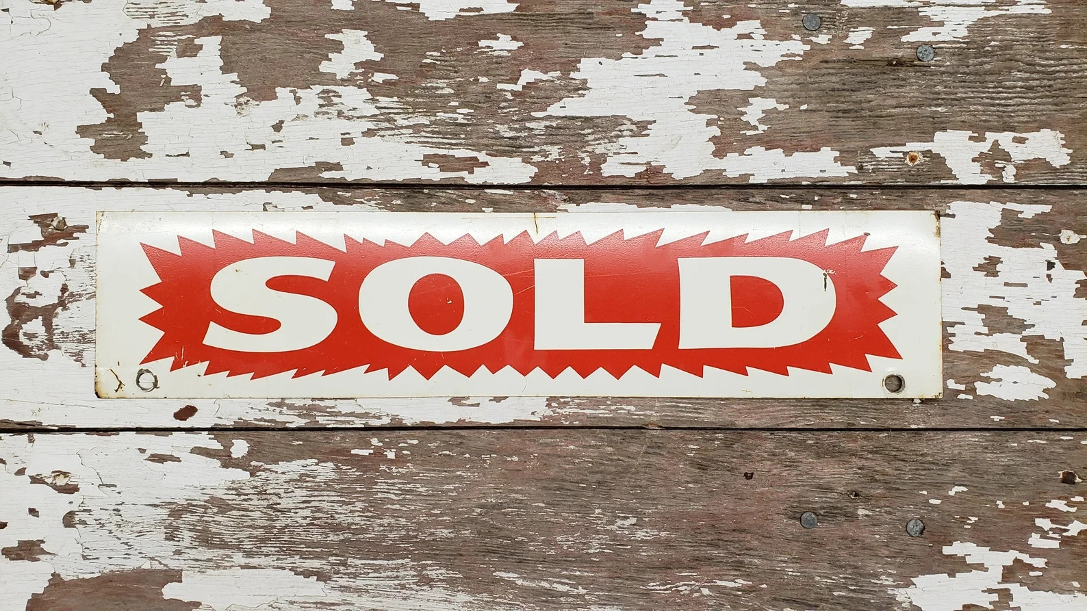 Vintage Metal Realtor SOLD Sign – Mancave Red and White Sold Sign