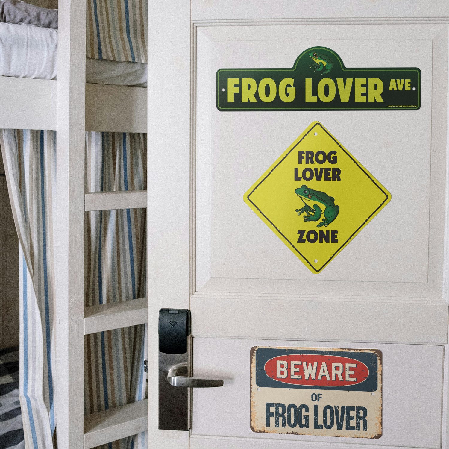 Frog Lover (3 Pack) Plastic Street Sign Crossing Warning Vintage Rustic Beware