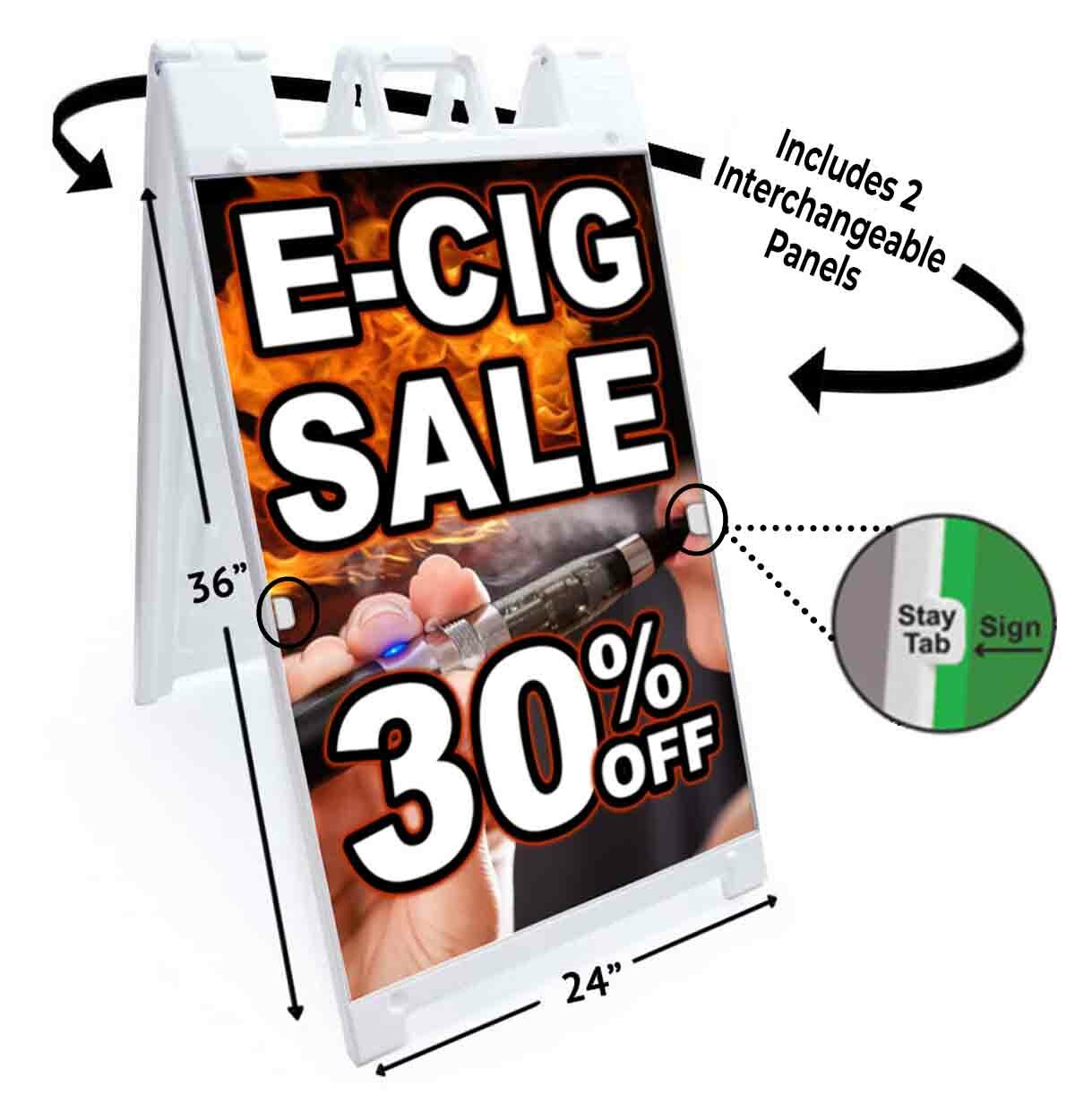 E-CIG SALE 30% OFF Signicade 24×36 Aframe Sidewalk Sign Banner Decal VAPE