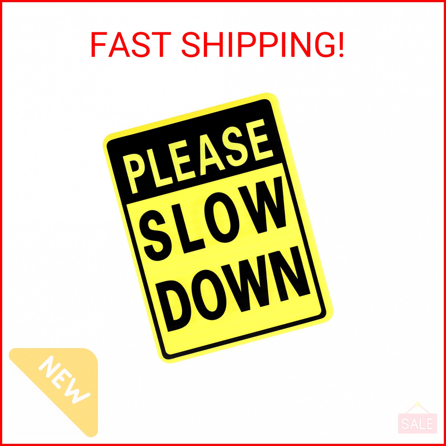 Kichwit Please Slow Down Yard Signs with Metal Stakes, 16 x 12 Inches/25 Inch Hi
